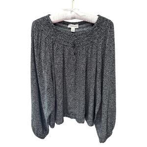 TREASURE & BOND | Black White Abstract Print Long Sleeve Blouse Top | Large